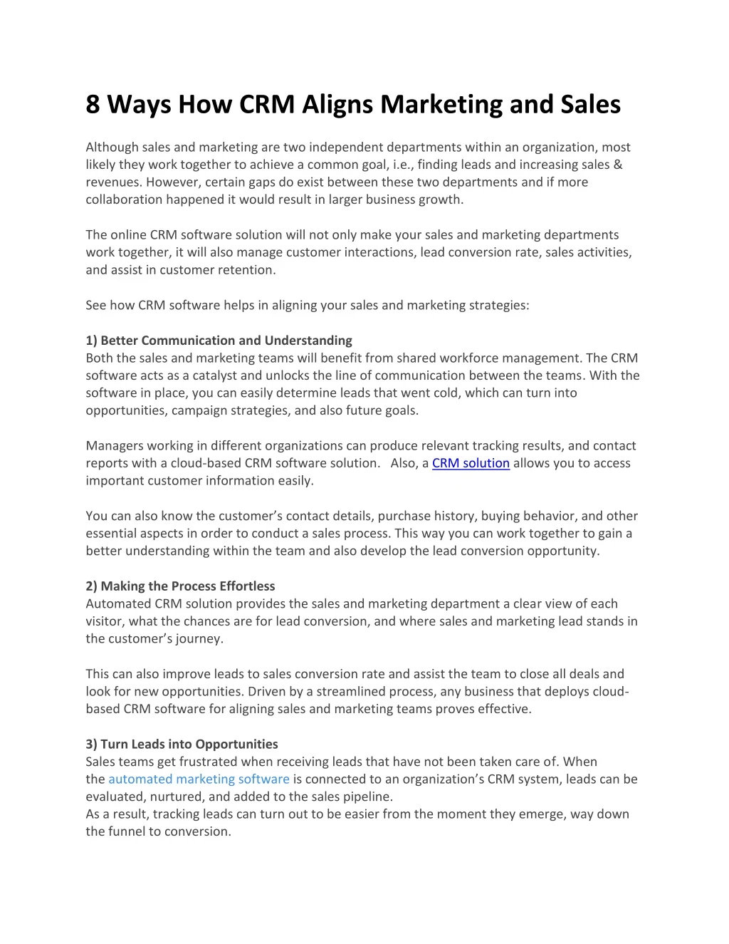 8 ways how crm aligns marketing and sales