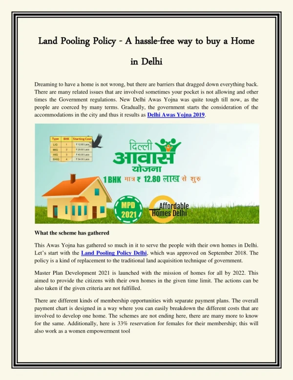 Land Pooling Policy - A hassle-free way to buy a Home in Delhi