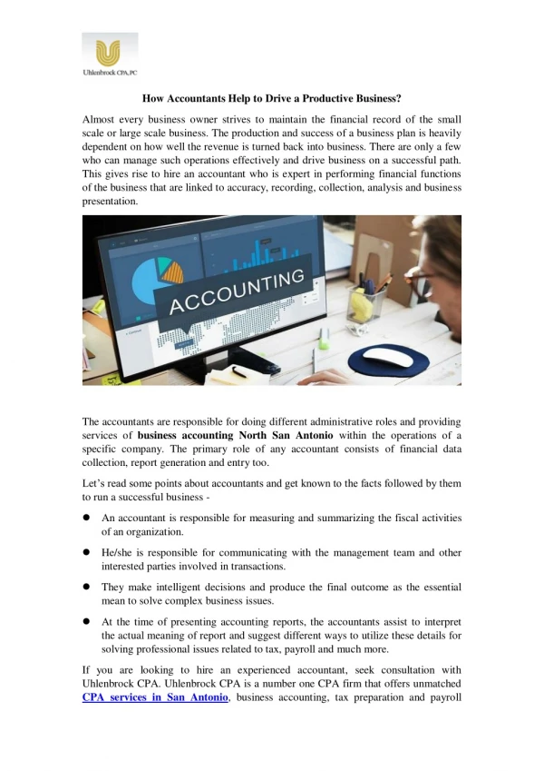 Importance of Accountant to Run Any Business - Uhlenbrock CPA