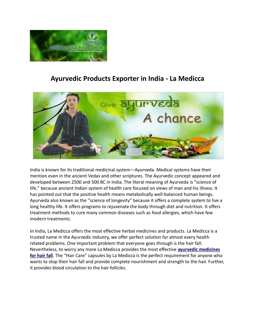 ayurvedic products exporter in india la medicca