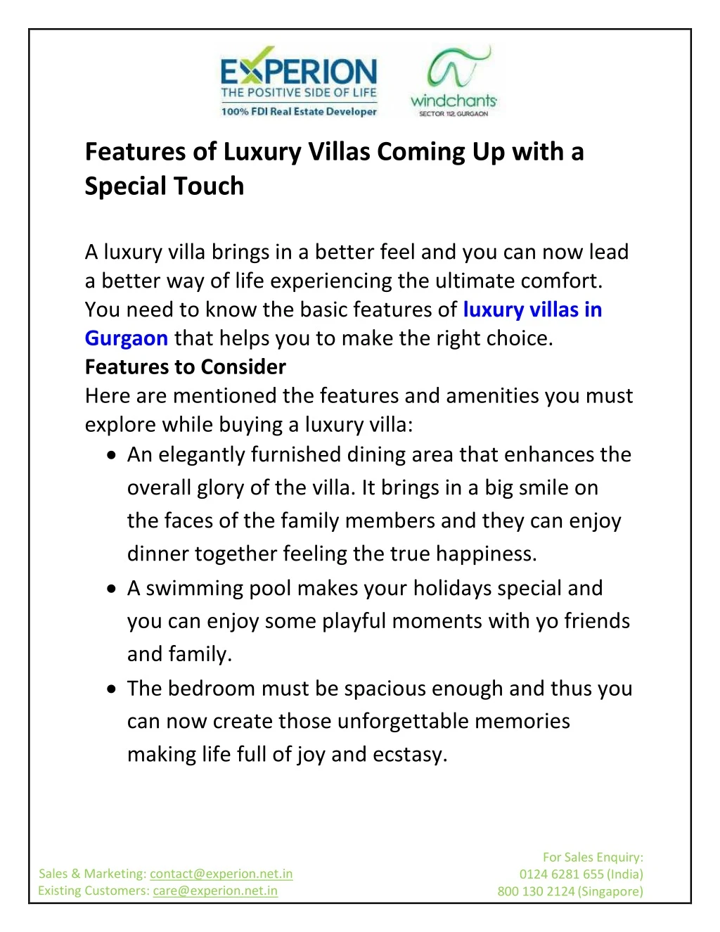 features of luxury villas coming up with