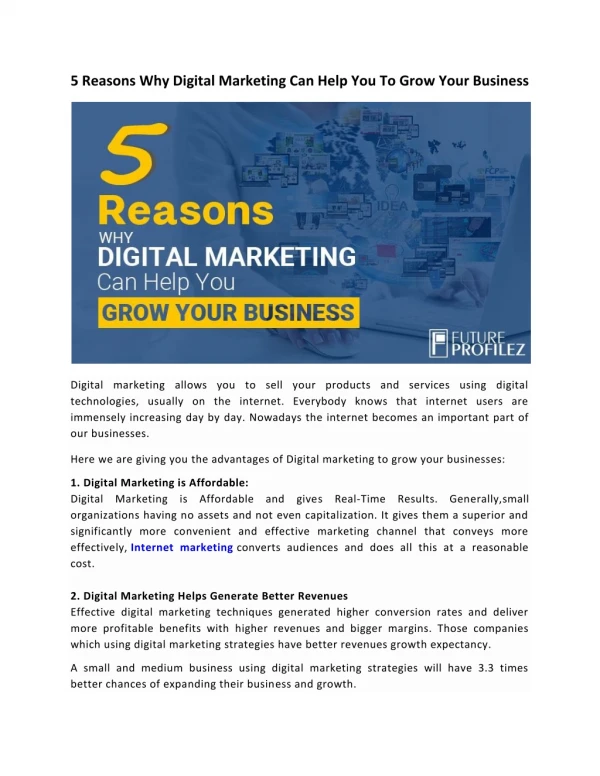 5 Reasons Why Digital Marketing Can Help You To Grow Your Business