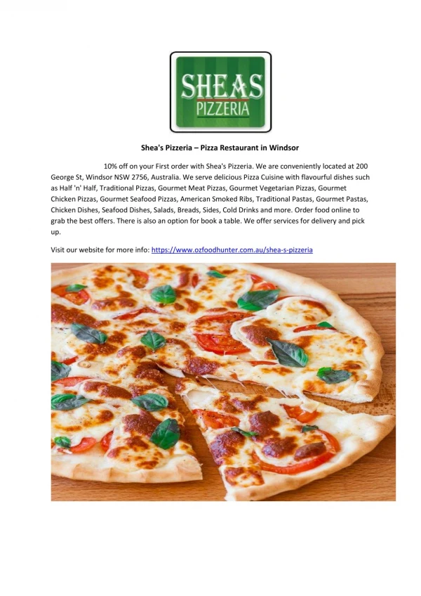 10% Off - Shea's Pizzeria-Windsor - Order Food Online