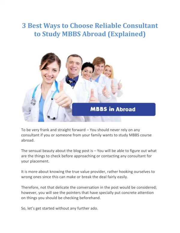 3 Best Ways to Choose Reliable Consultant to Study MBBS Abroad (Explained)