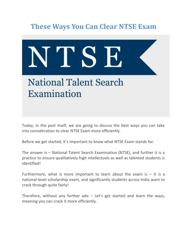 These Ways You Can Clear NTSE Exam