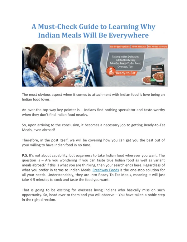 A Must-Check Guide to Learning Why Indian Meals Will Be Everywhere