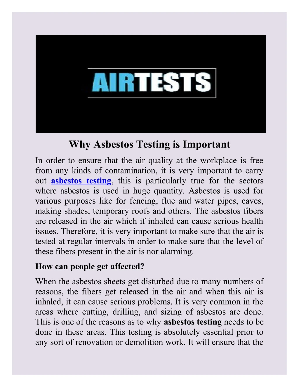 why asbestos testing is important