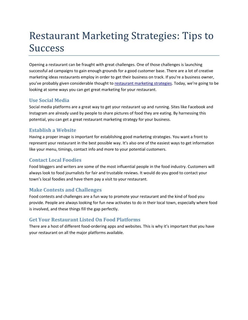 restaurant marketing strategies tips to success