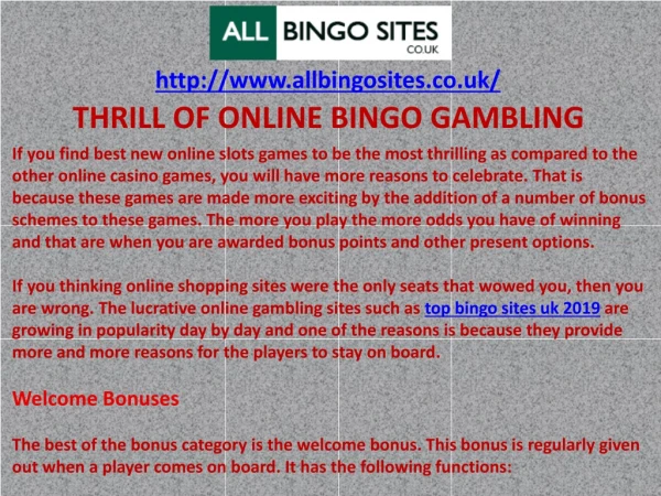 THRILL OF ONLINE BINGO GAMBLING
