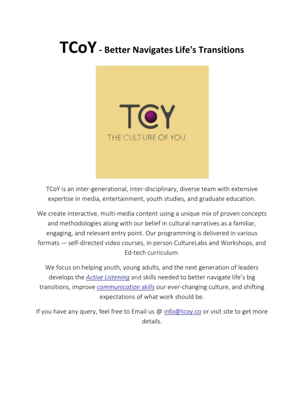 TCoY - Better Navigates Life's Transitions