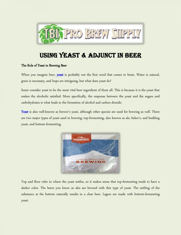 Using Yeast & Adjunct in Beer