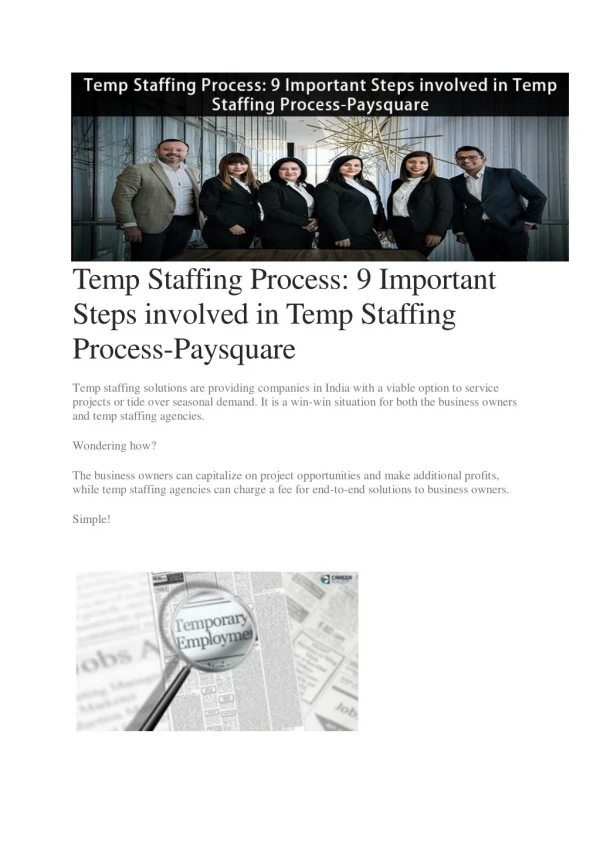 Temp Staffing Process: 9 Important Steps involved in Temp Staffing Process-Paysquare