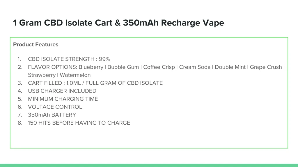 1 gram cbd isolate cart 350mah recharge vape