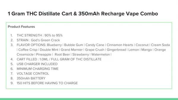 THC Distillate Cart & 350mAh Recharge Vape Combo