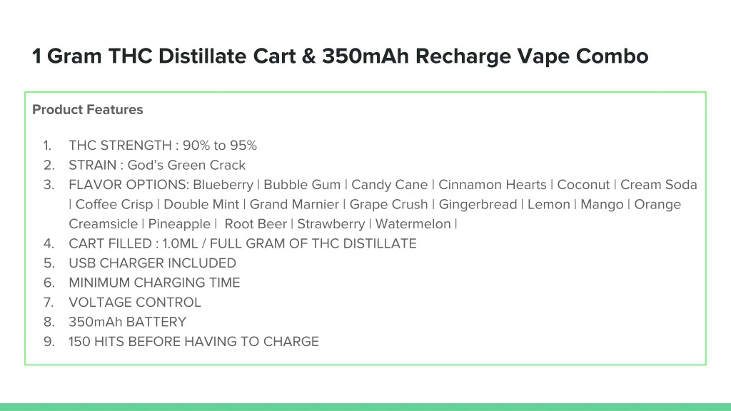 1 gram thc distillate cart 350mah recharge vape combo