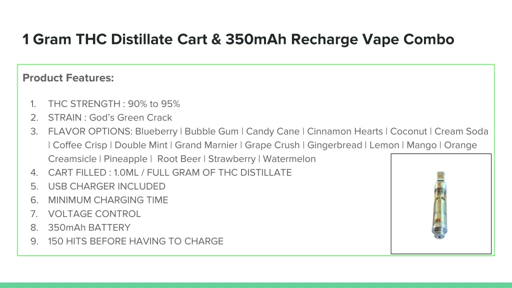 1 gram thc distillate cart 350mah recharge vape combo