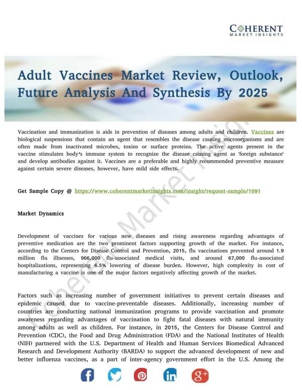 Adult Vaccines Market Will Boost Developments in Global Industry by 2026