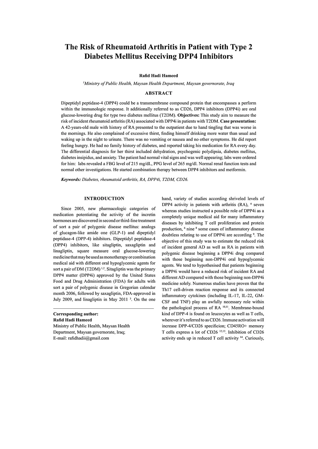 PPT - The risk of Rheumatoid Arthritis in patient with type 2 Diabetes ...