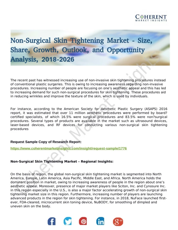 Non-Surgical Skin Tightening Market Report Highlights The Competitive Scenario With Impact Of Drivers And Challenges 202