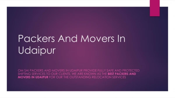 Packers And Movers In Udaipur