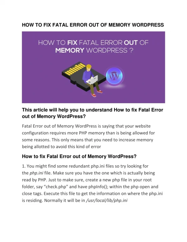 Call now at 800-556-3577 How to Fixing Fatal Error PHP Memory