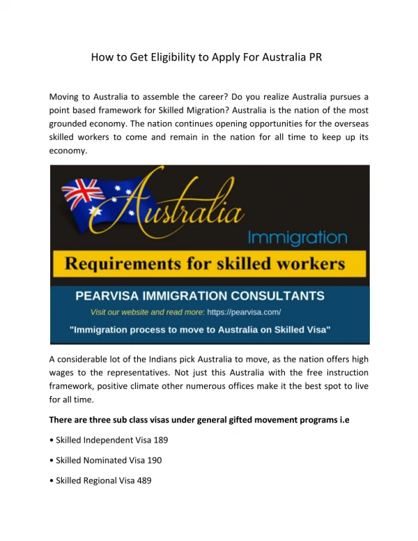 How to Get Eligibility to Apply For Australia PR