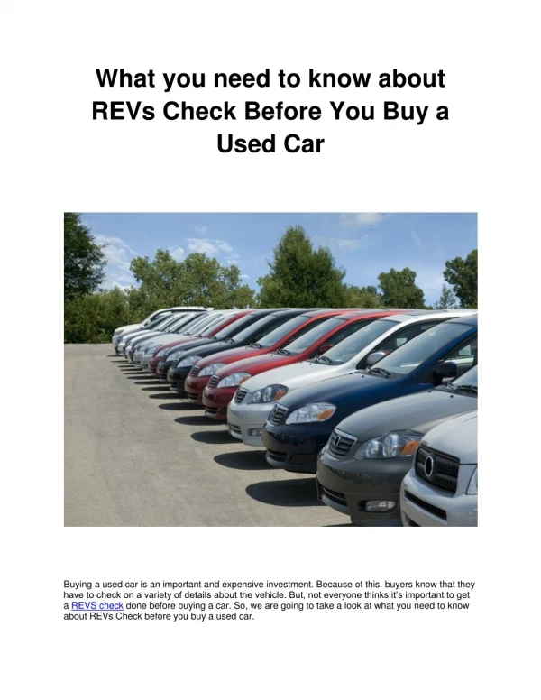 What you need to know about REVs Check Before You Buy a Used Car