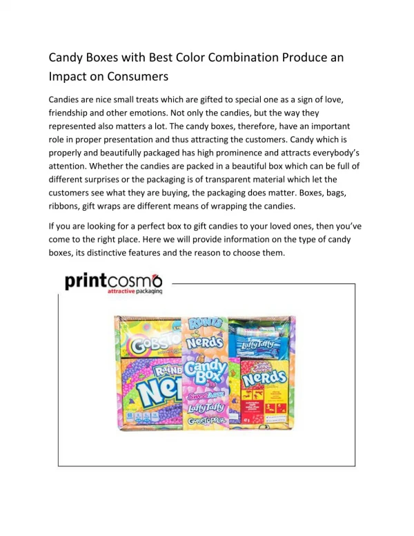 Candy Boxes with Best Color Combination Produce an Impact on Consumers