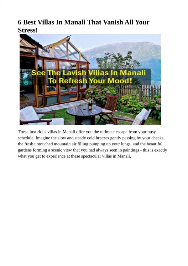 6 Best Villas In Manali That Vanish All Your Stress!