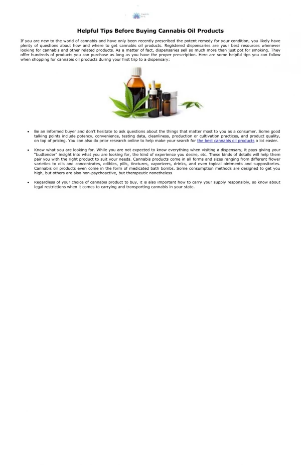 Helpful Tips Before Buying Cannabis Oil Products