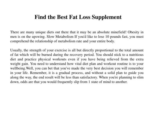 Find the Best Fat Loss Supplement