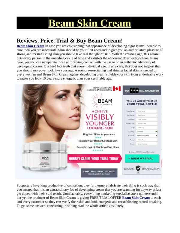 Beam Skin Cream Reviews, Cost details, Where To Buy
