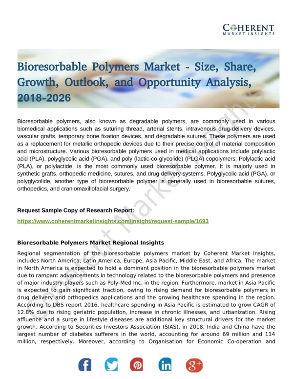 Bioresorbable Polymers Market by 2026 Growth Rate, Sales, Production, Consumption Manufacturers, Market Shares