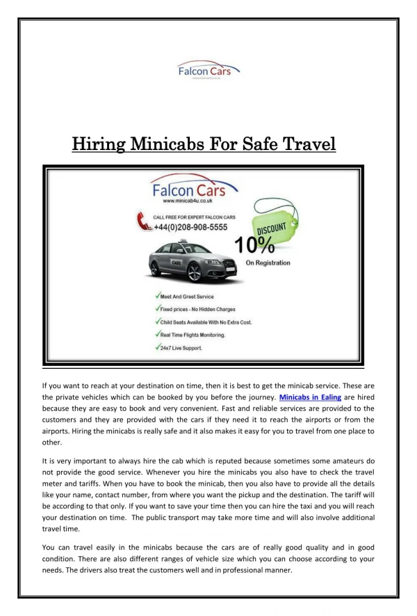 Hiring Minicabs For Safe Travel