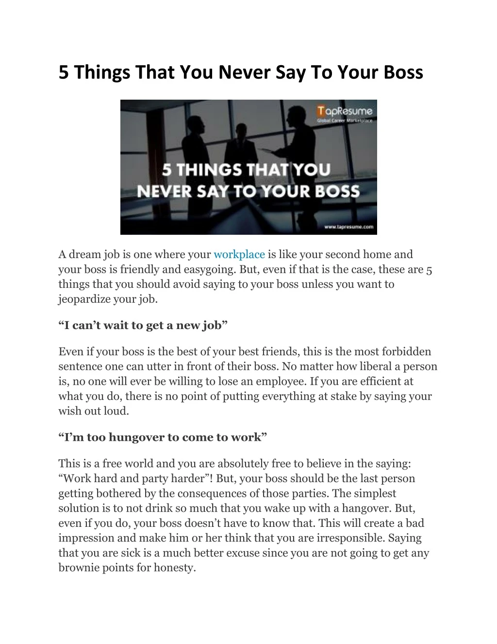 5 things that you never say to your boss