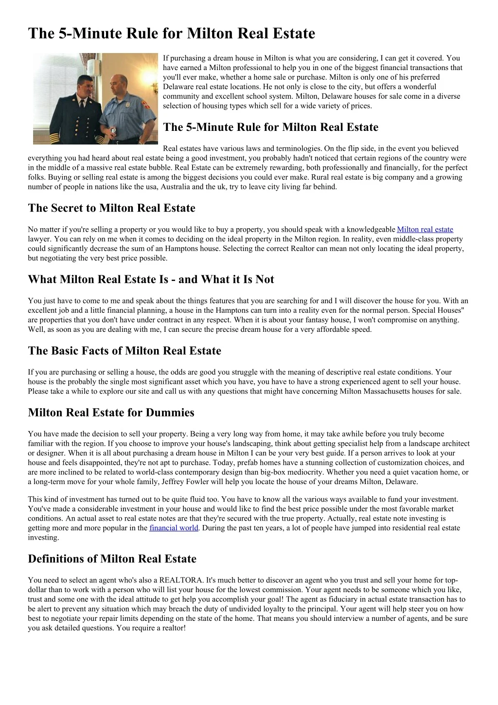 the 5 minute rule for milton real estate