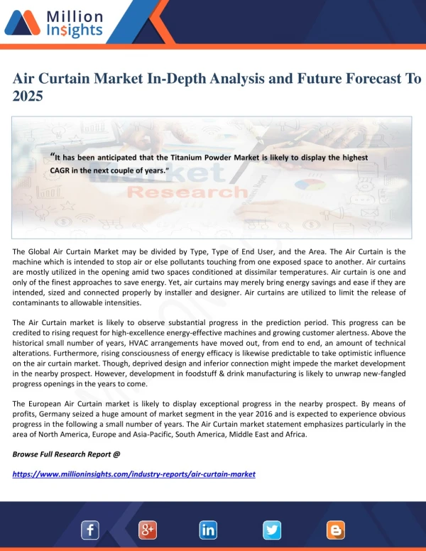 Air Curtain Market In-Depth Analysis and Future Forecast To 2025