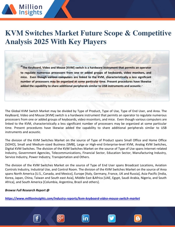 KVM Switches Market Future Scope & Competitive Analysis 2025 With Key Players