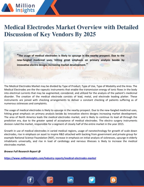 Medical Electrodes Market Overview with Detailed Discussion of Key Vendors By 2025
