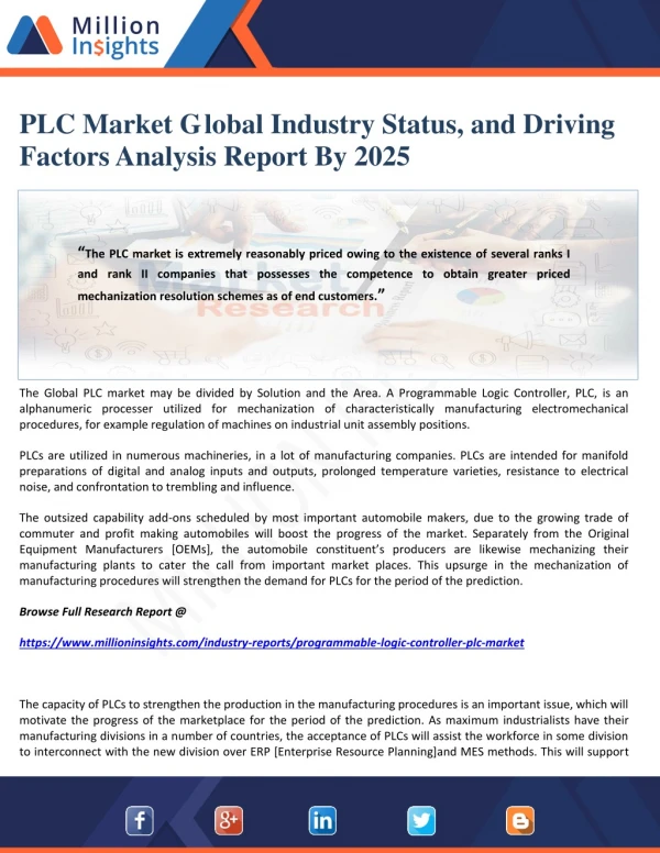 PLC Market Global Industry Status, and Driving Factors Analysis Report By 2025