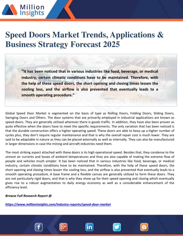 Speed Doors Market Trends, Applications & Business Strategy Forecast 2025