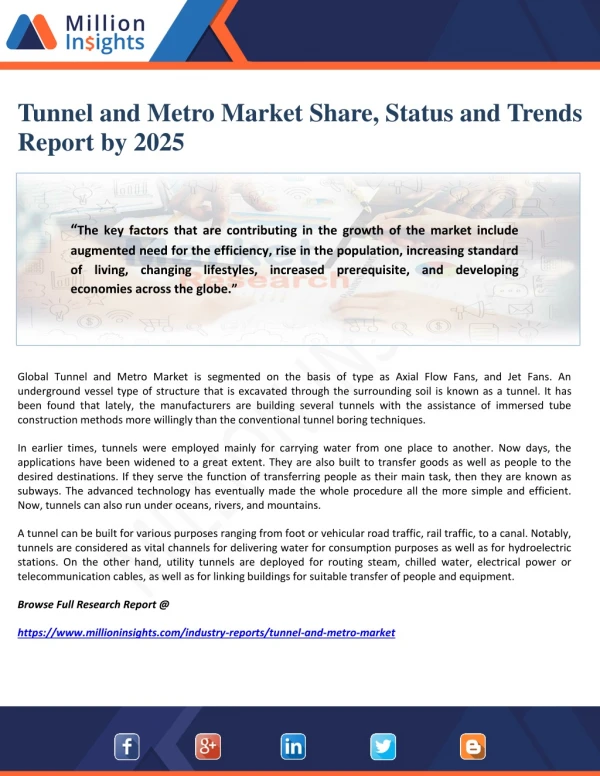 Tunnel and Metro Market Share, Status and Trends Report by 2025