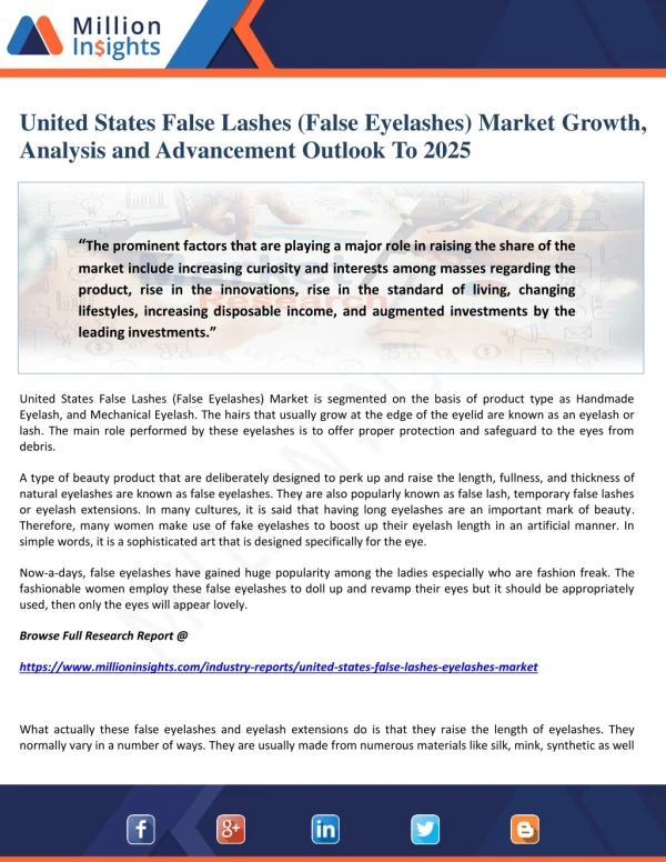 United States False Lashes (False Eyelashes) Market Growth, Analysis and Advancement Outlook To 2025