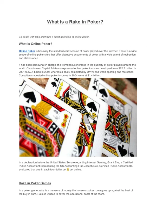 What is Rake in Online Poker Game?