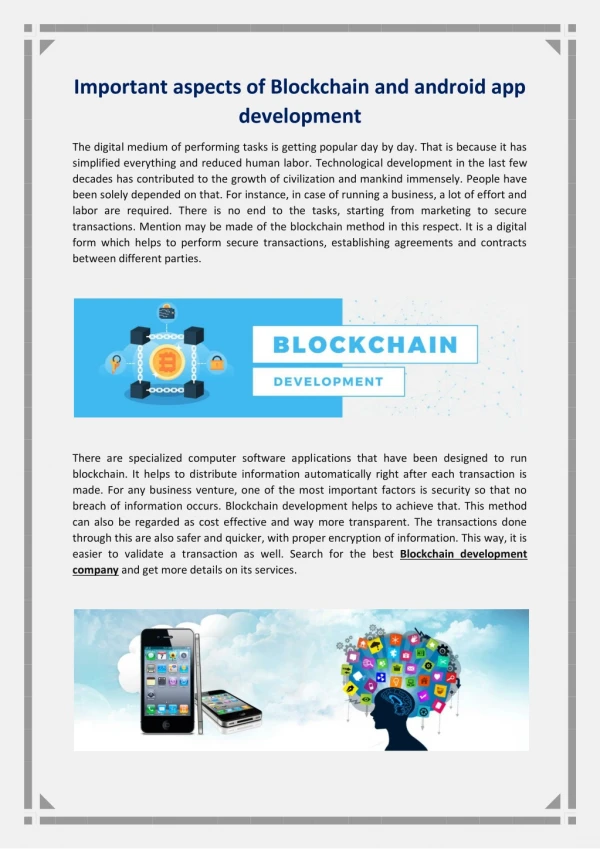 Important aspects of Blockchain and android app development