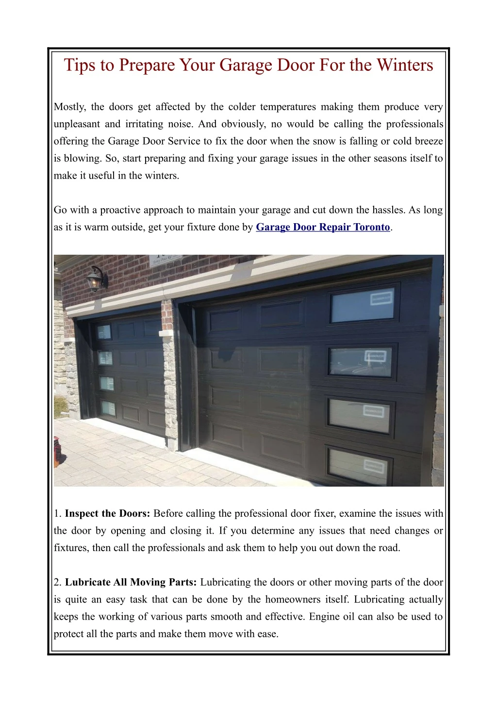 tips to prepare your garage door for the winters