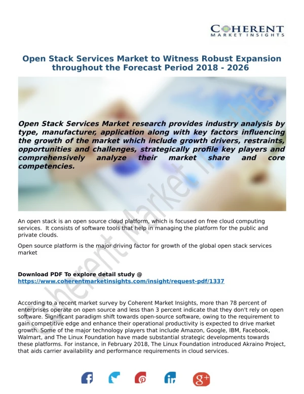 Open Stack Services Market to Witness Robust Expansion throughout the Forecast Period 2018 - 2026