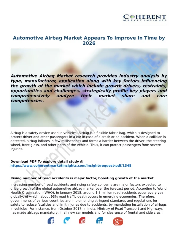 Automotive Airbag Market Appears To Improve In Time by 2026