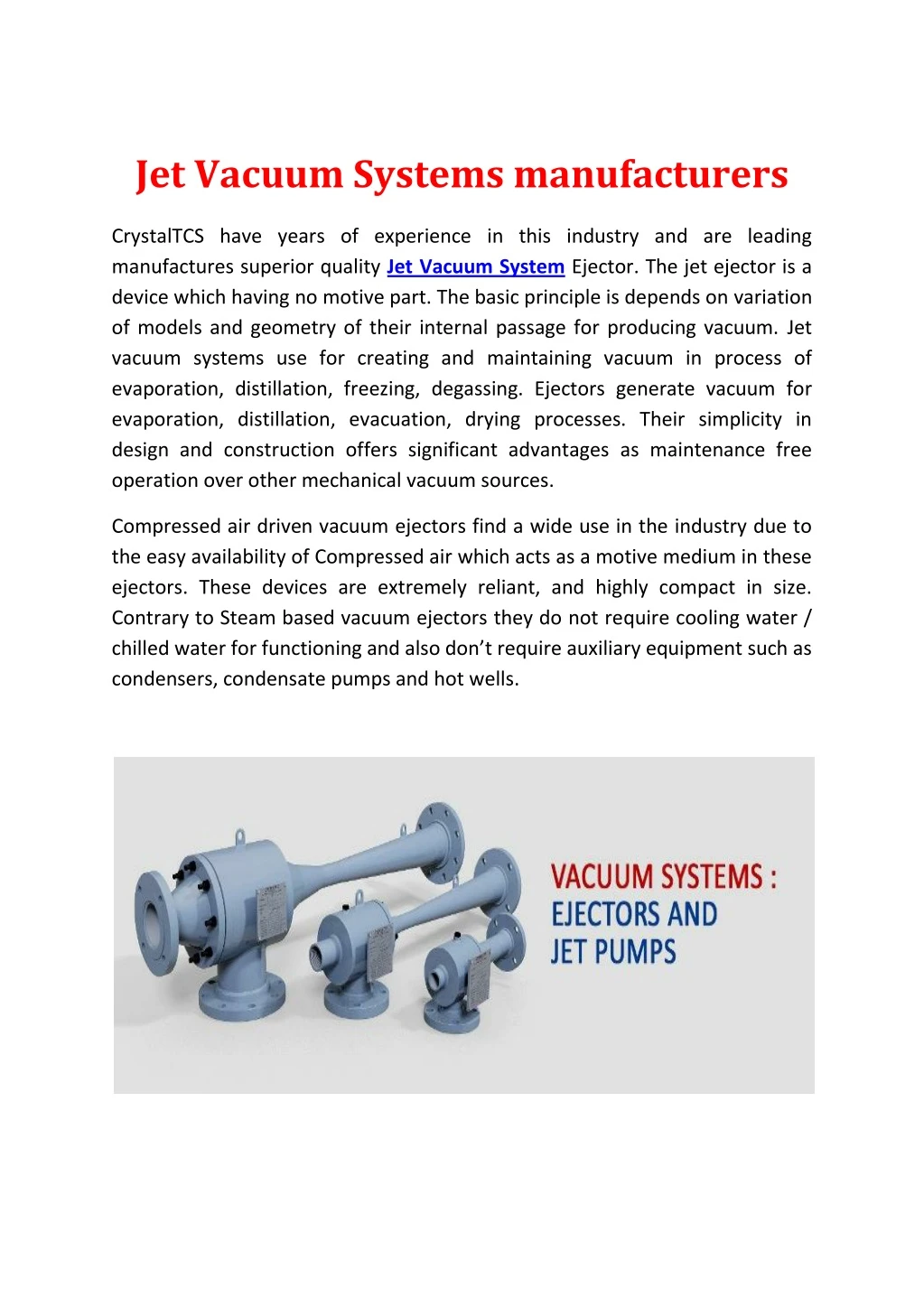 jet vacuum systems manufacturers