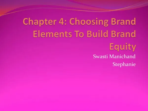 Chapter 4: Choosing Brand Elements To Build Brand Equity